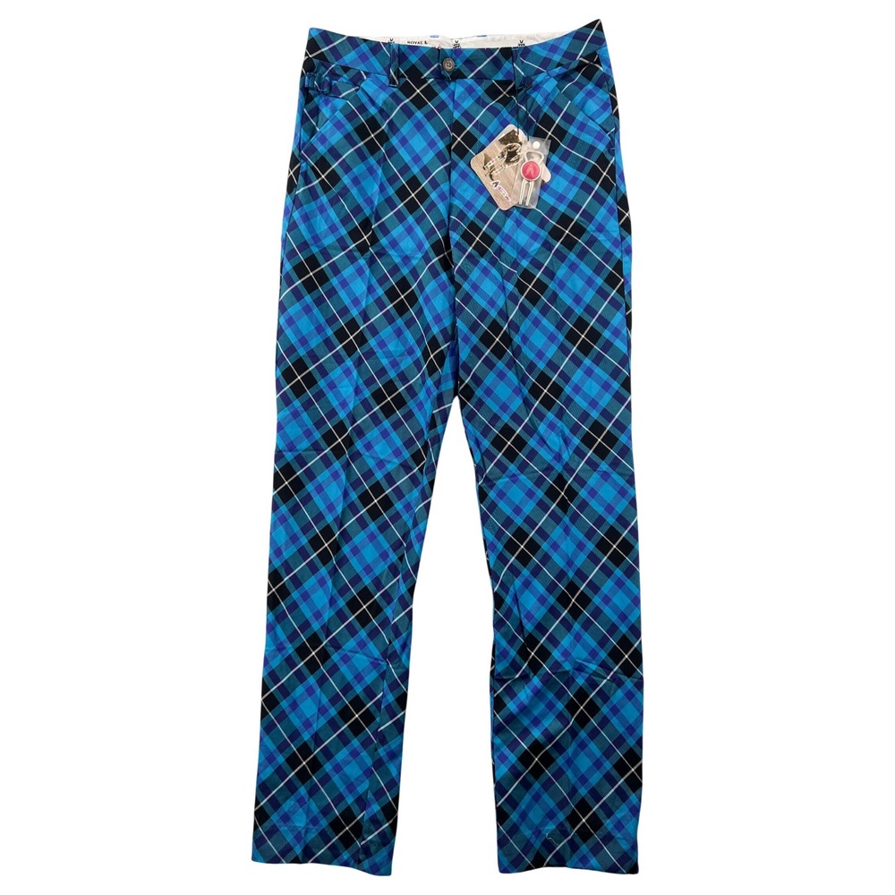 NEW Royal & Awesome Mens Blue Plaid Golf Pants Trousers 34x35 Divot‎ Tool Loud